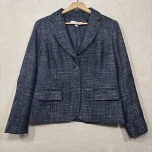 New York & Company Navy‎ Tailored Blazer Jacket Sz 14 Silver Metallic Classic